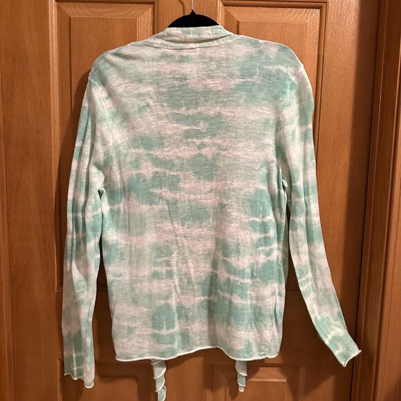 Zenergy by Chico's Size 2 Light Weight Green Tie-dye Cardigan with draping lapel - Picture 2 of 6